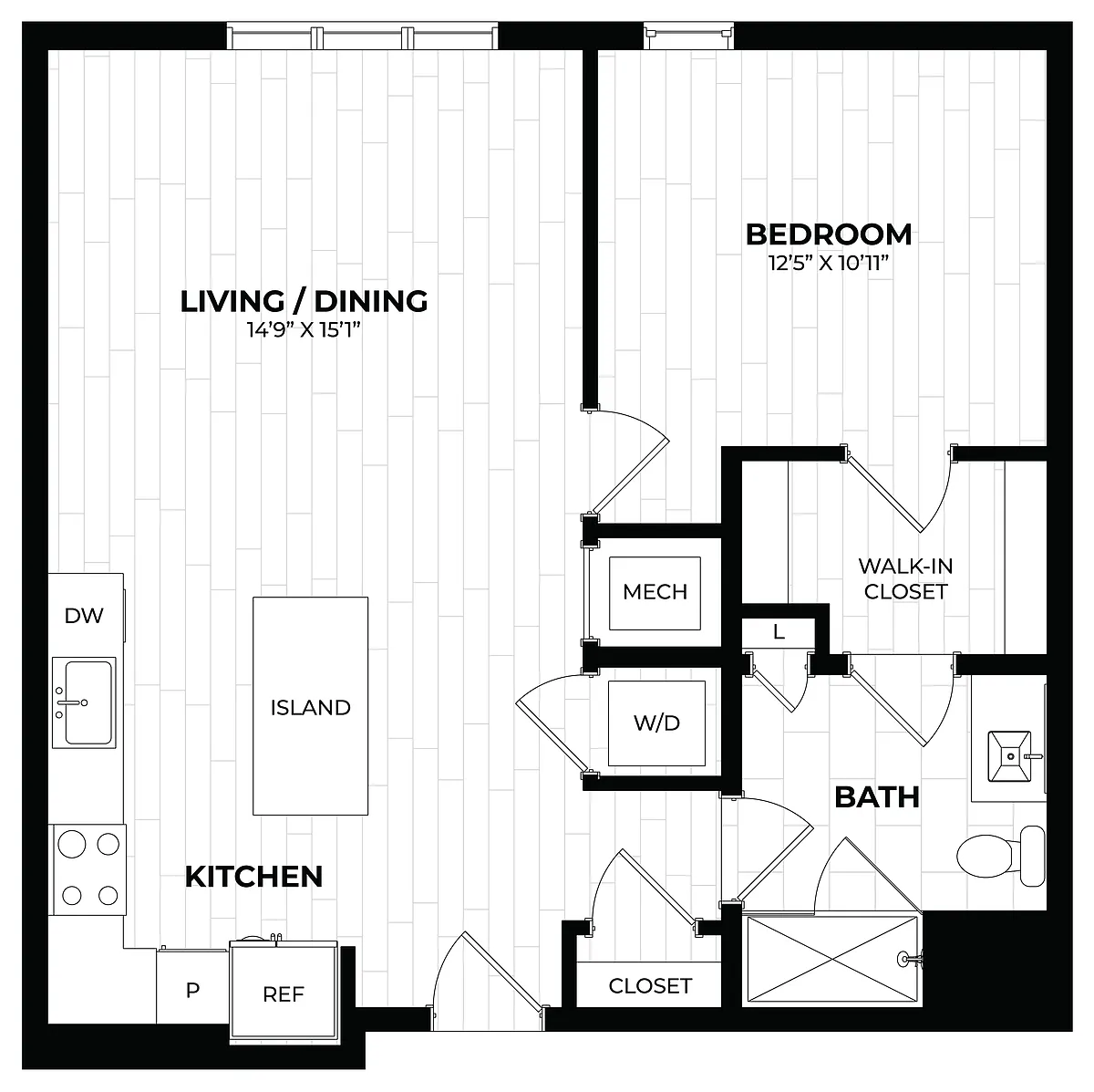 Floor plan 1 Bed/1 Bath-1.6