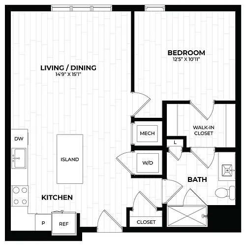 Floor plan 1 Bed/1 Bath-1.6