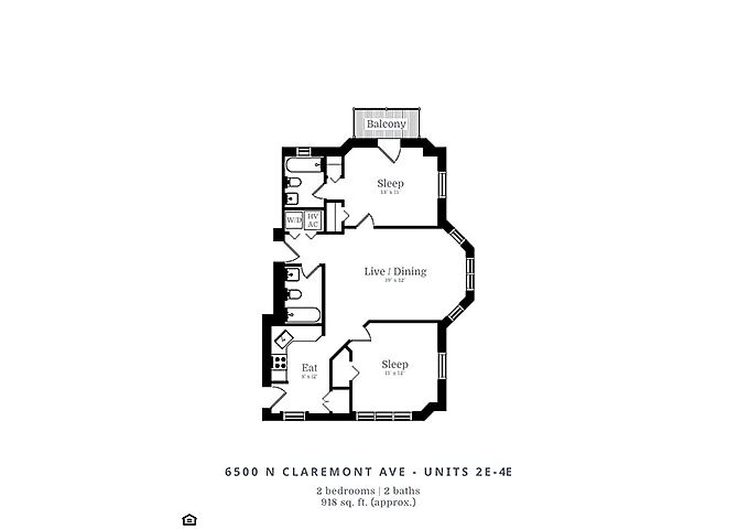 Floor plan 2 Bedroom | 2 Bath (C2)