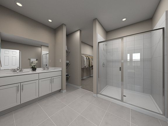Rendering of the primary bathroom in the Violet floorplan