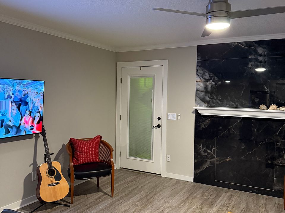 Living room, front door, accent wall