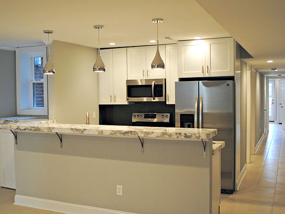 Breakfast bar with pendant lighting