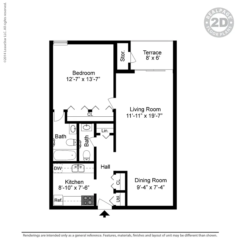 Floor plan 1 Bedroom 1.5 Bath