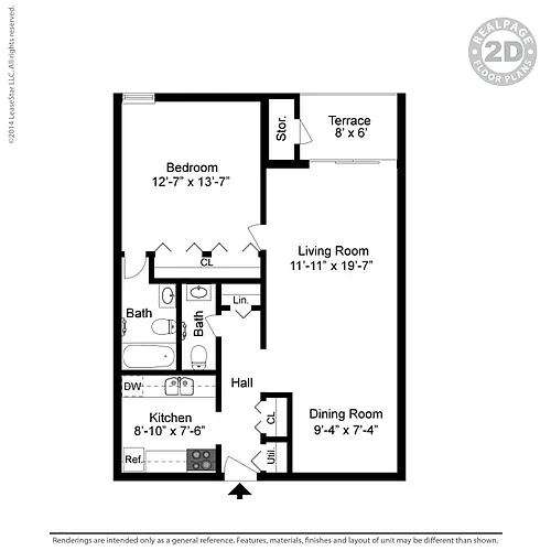 Floor plan 1 Bedroom 1.5 Bath