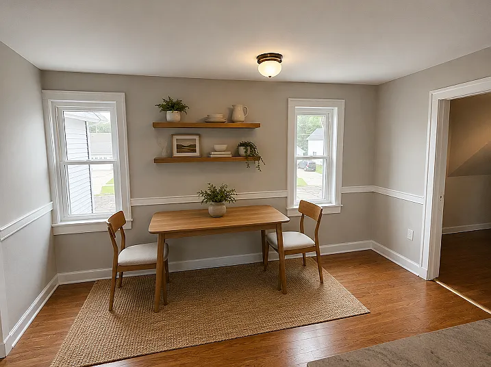 Dining nook adjacent to kitchen. Also doubles as play or work space.
