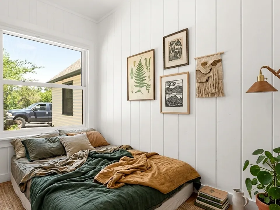 Cozy bedroom nook virtually staged.