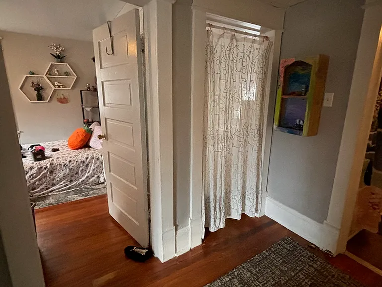 Hall w/ New Designer Paint and Original Hardwood Floors. New Crystal Lighting Fixture (not shown).