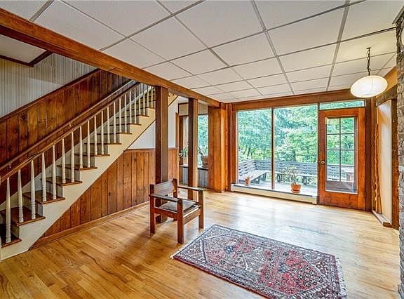 Lodge chic! Living room as you come around the corner from front door hallway.