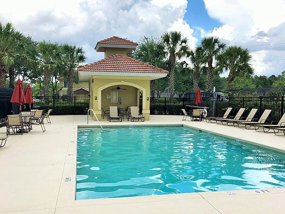 The community pool just steps away.