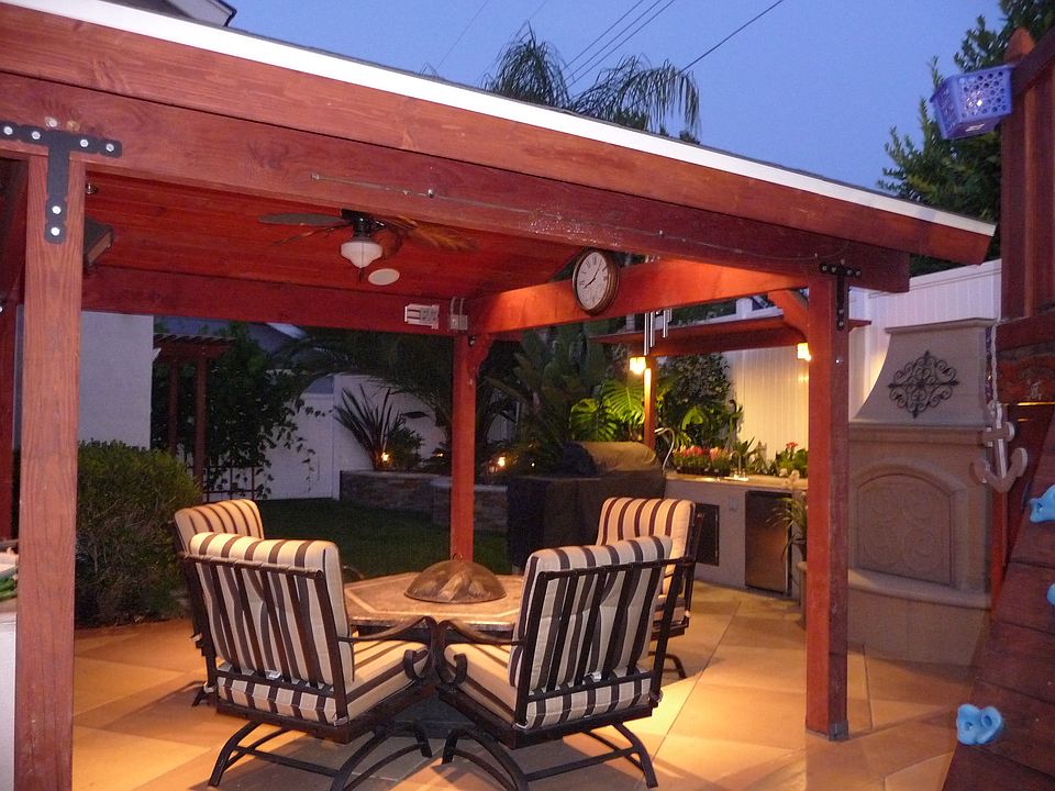 Patio cover with fireplace