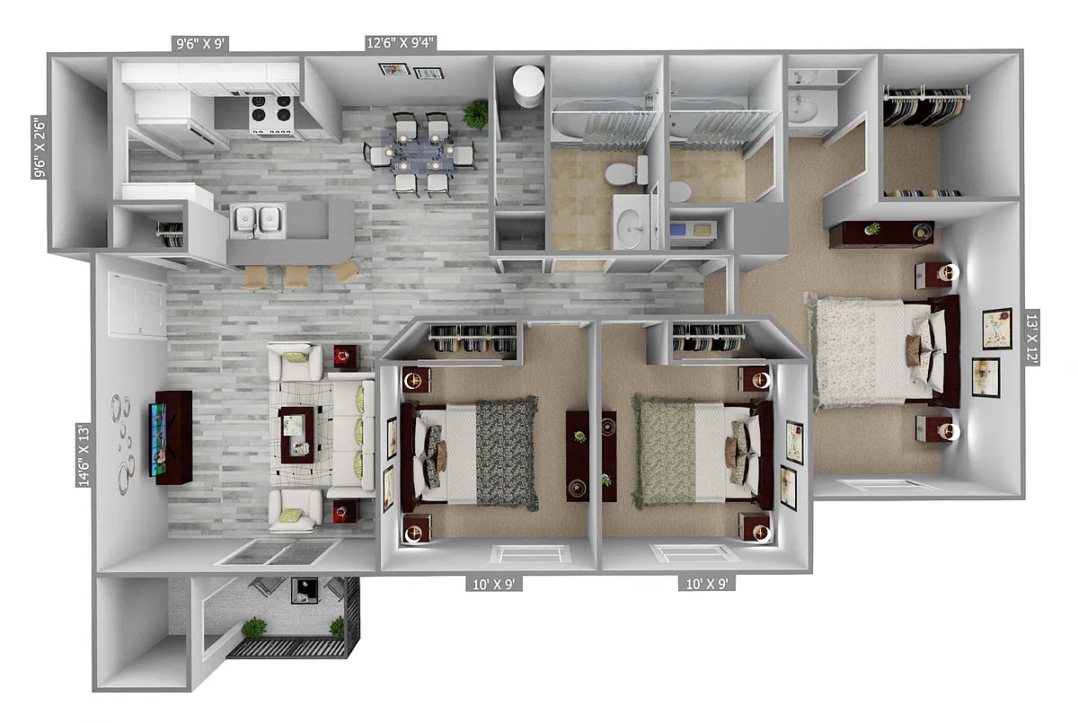 Floor plan 3 Bedrooms | 2 Bathrooms