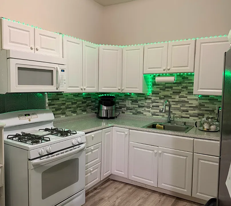 Renovated kitchen with under-cabinet lights