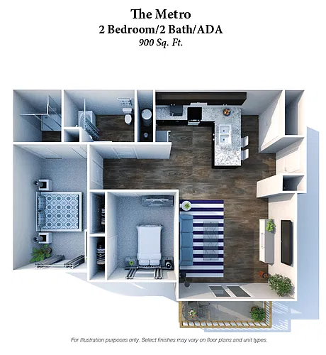 Floor plan The Metro: Two Bedroom, Two Bathroom ADA