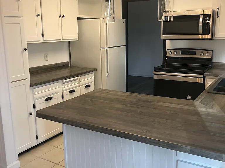 Kitchen view with counter.
