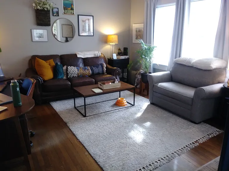 Living Room accessorized by previous tenant.