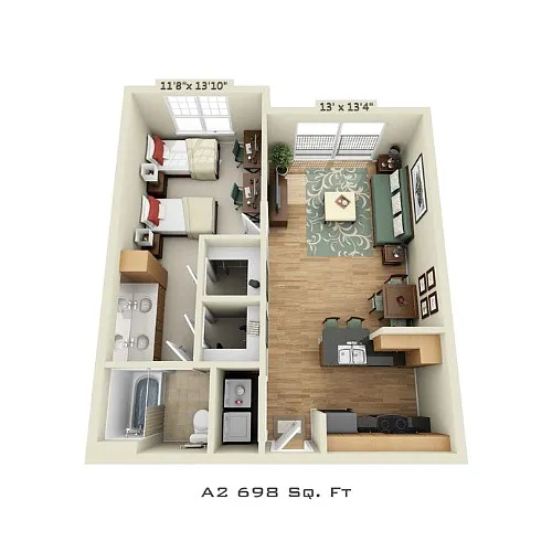 Floor plan 1 Bedroom (Price Per Bed)