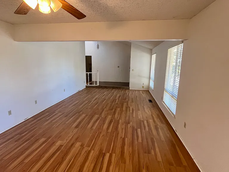 Living and dining rooms, entrance, and hallway.