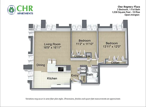 Floor plan 2 Bedroom with Open Kitchen