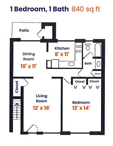 Floor plan 1 Bed | 1 Bath
