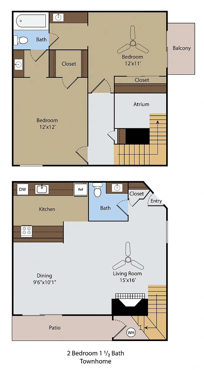 Floor plan 2 BR 1.5 BA Townhouse