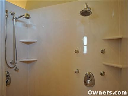 Cultured marble walk-in shower, mstr. bath!