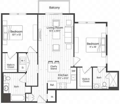 Floor plan 2 Bed/2 Bath-B1