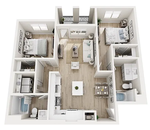 Floor plan 2 BD, 2BTH B1