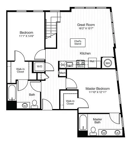 Floor plan B4L 2 Bedroom 2 Bath Loft Master Bath Double Sink