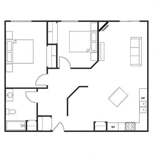 Floor plan Two Bedroom One Bath