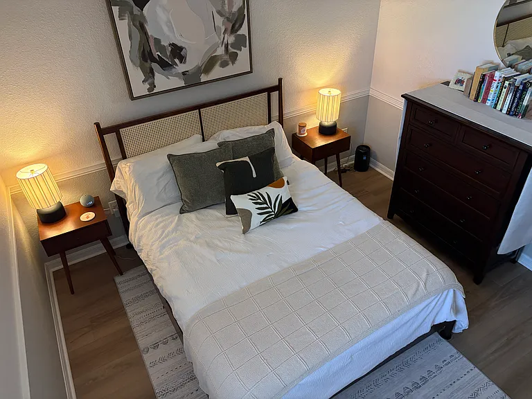 Guest bedroom. The hall to this bedroom, guest bathroom and another bedroom can be closed off with a barn door.