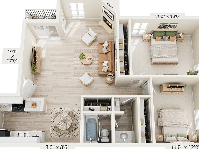 2BR x 1BA - B Floorplan | Renovated 2BR x 1BA - B Floorplan | Renovated