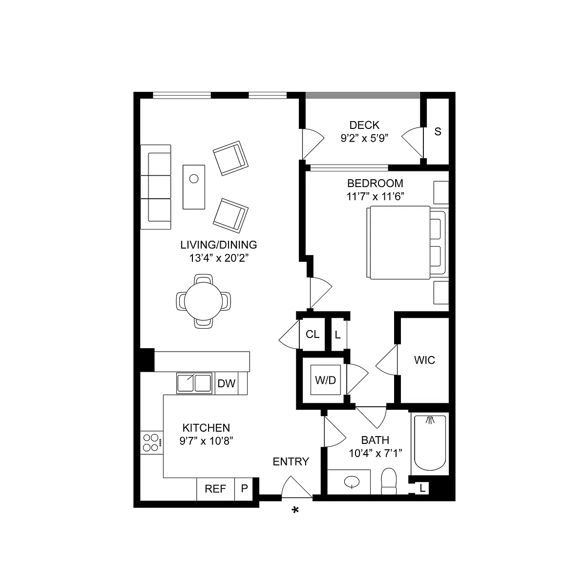 Floor plan 1 Bed, 1 Bath B