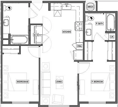 Floor plan Two Bedroom Two Bath