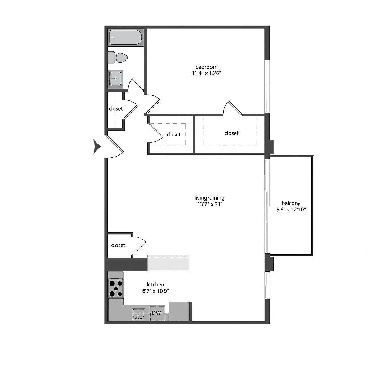 Floor plan One Bedroom One Bath