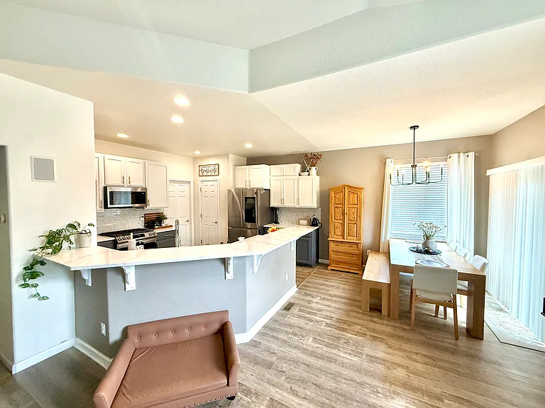 Kitchen and dining area - view from living room