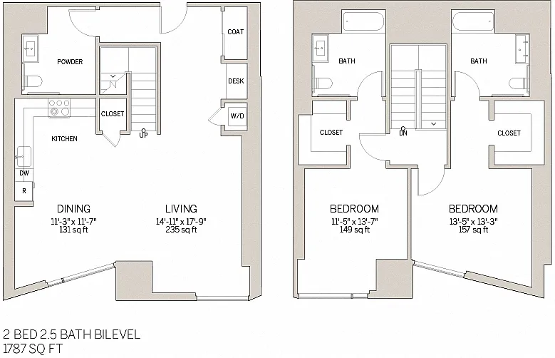 Floor plan Two Bedroom Bi Level - V