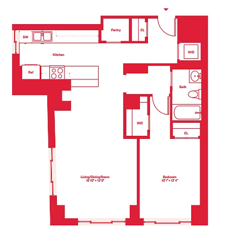 Floor plan 1 Bed_1 Bath Penthouse-PH206