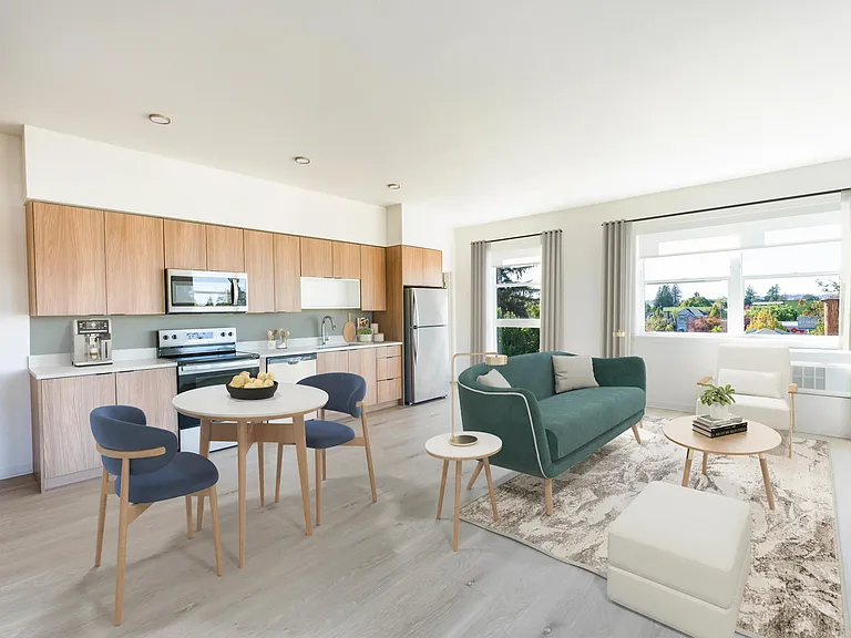 Experience the heart of home at Modera Woodstock. Our stylish kitchen and living areas feature gourmet quartz countertops, custom 36-inch cabinetry, and the option to choose from two unique finish packages.