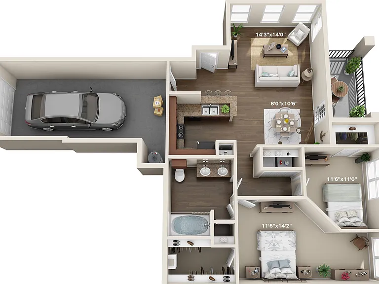 2 Bedroom | 1 Bath | 1088 SF | Attached Garage 2 Bedroom | 1 Bath | 1088 SF | Attached Garage