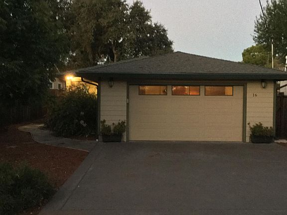 Front view at twilight.