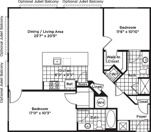 Floor plan 2 Bedroom 2 Bath - B20