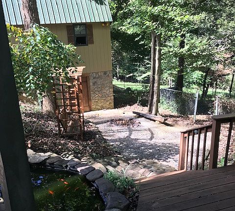 Shop/garage, small pond 