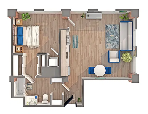 Floor plan 1 BR x 1 BA - D
