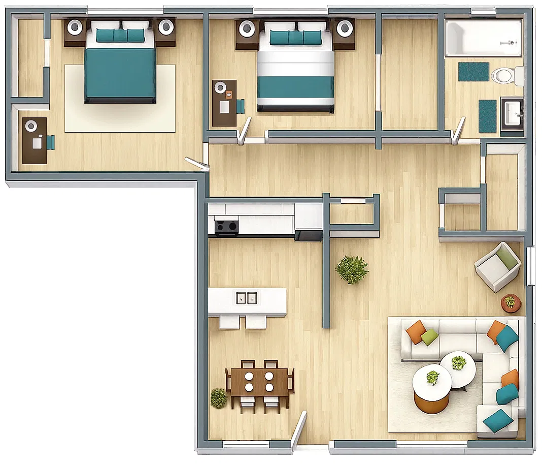 Floor plan Two Bedroom One Bath