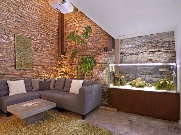 Living Room w/Stone Wall