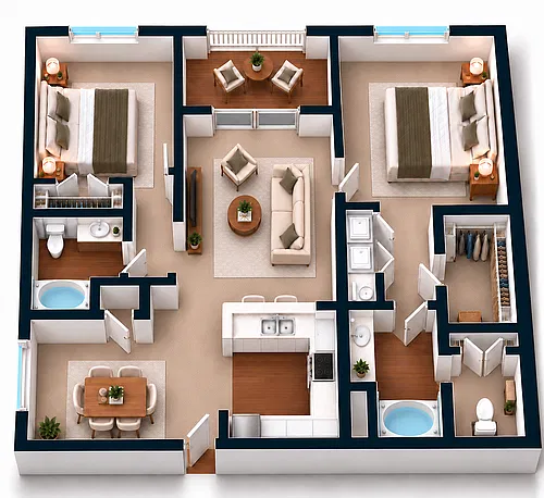 Floor plan 2 Bedroom, 2 Bathroom - Large Renovated