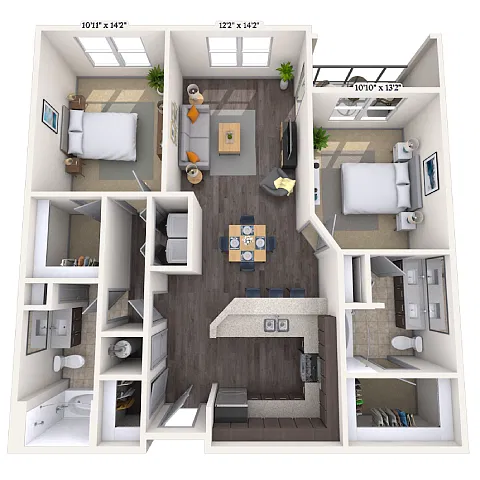 Floor plan Traditional 2x2 1089-1166 SF
