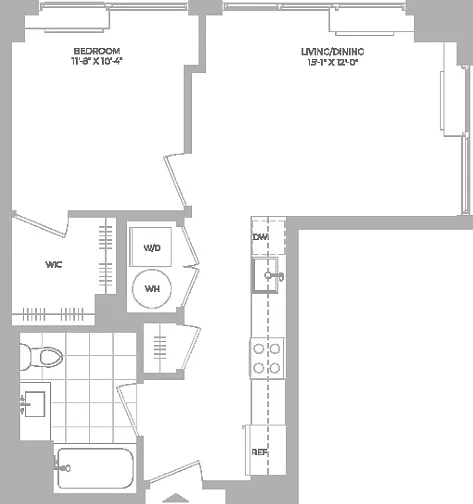 A14 -1x1 floor plan Hamilton Cove