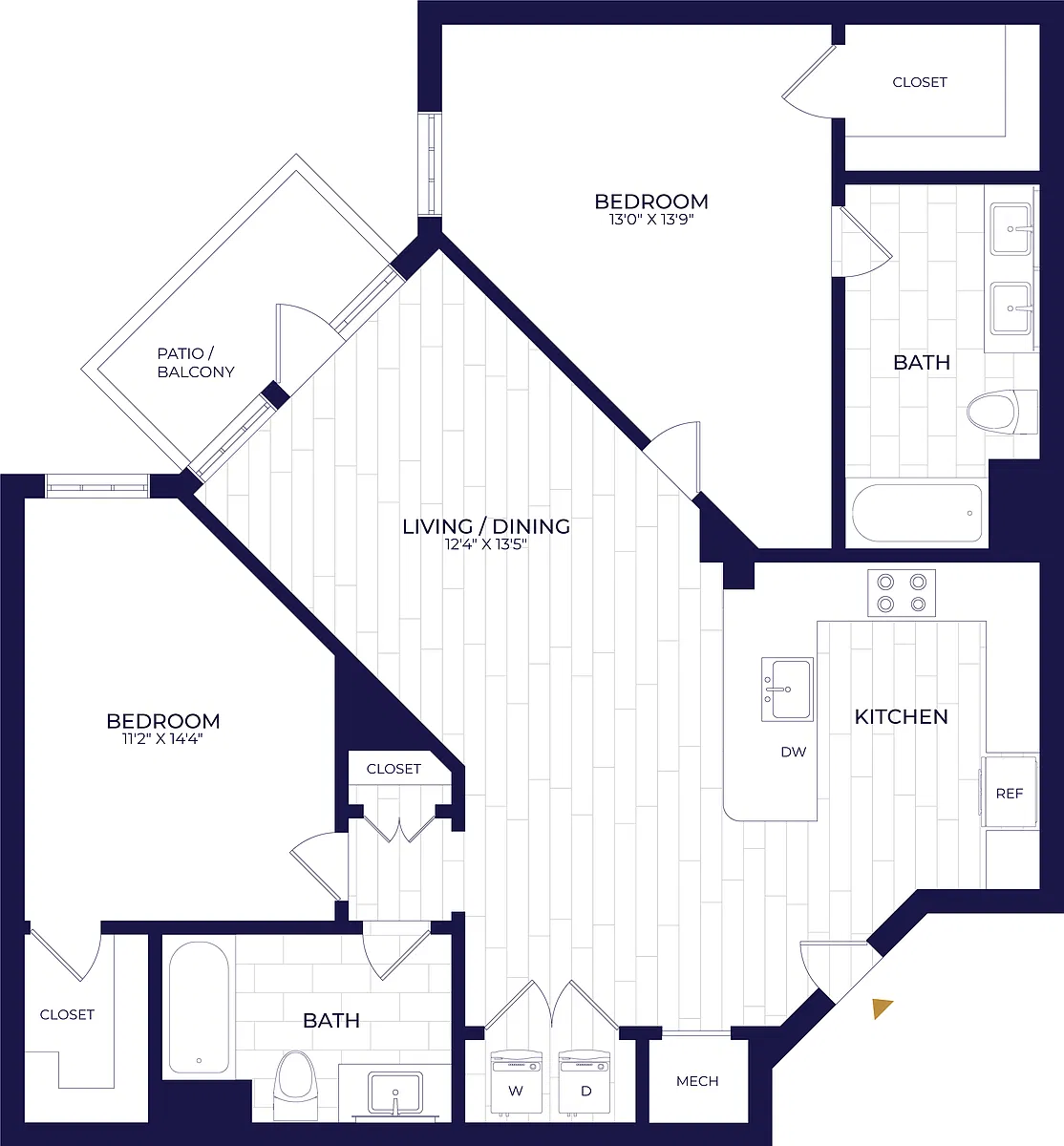 Floor plan 2 Bed/2 Bath WDU-B5