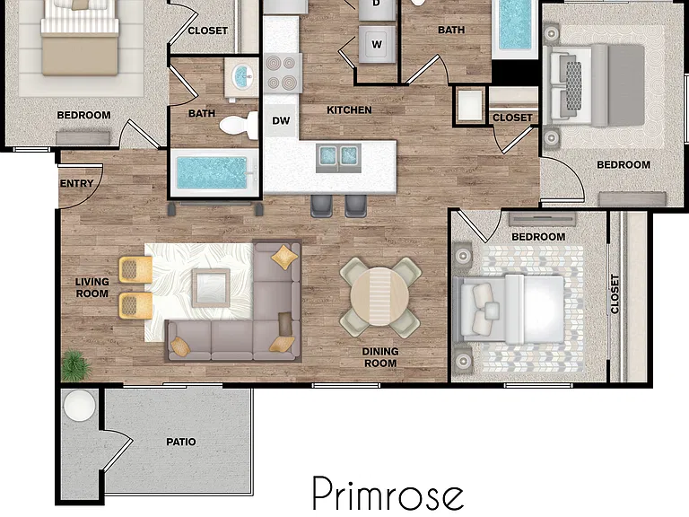 The Primrose - Bella Fiore's 3 bedroom 2 bath floorplan